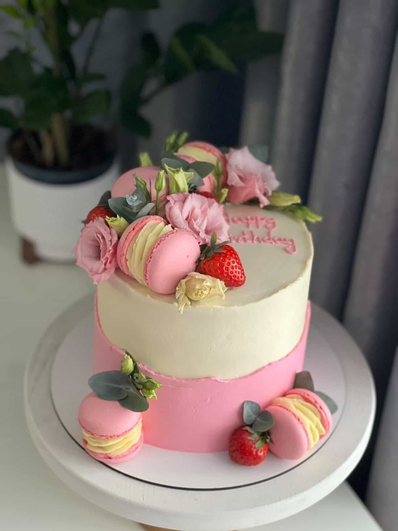 Happy Birthday Cake with Macarons