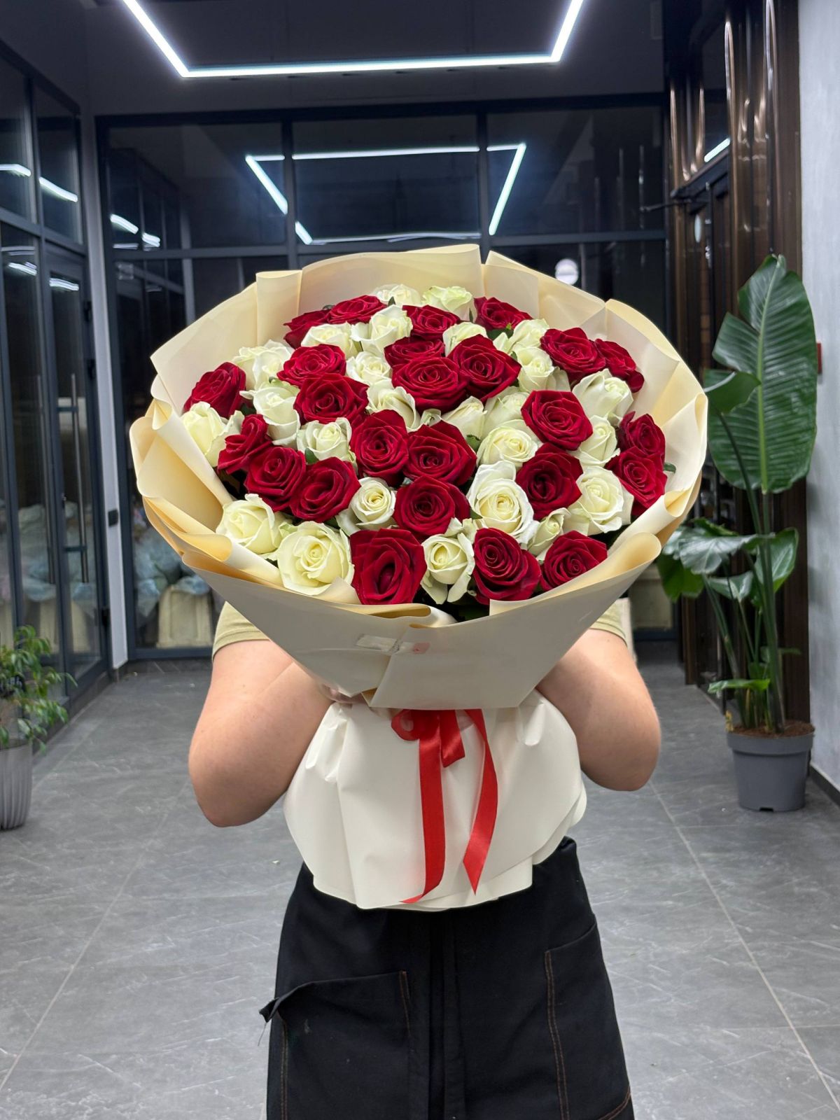 Marvelous Red and White Roses Bouquet