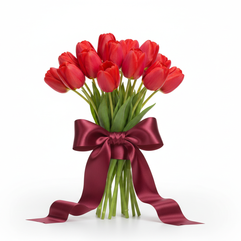 Tender spring tulips arrangement with 11 red blooms