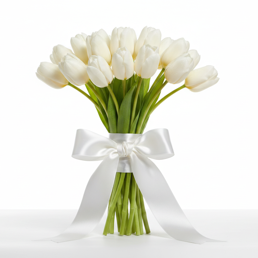 Elegant 11 white tulips bouquet with optional glass vase