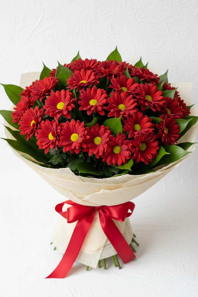 Airy Red Chrysanthemum Bouquet – 15 Flowers
