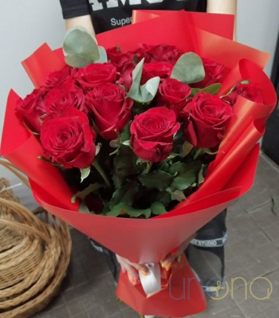 elegant bouquet of 15 red roses delivered in Ukraine