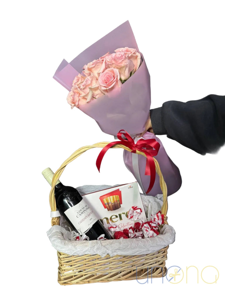 Be My Valentine Gift Basket – Romantic Wine Chocolates & Roses in Ukraine By Holidays