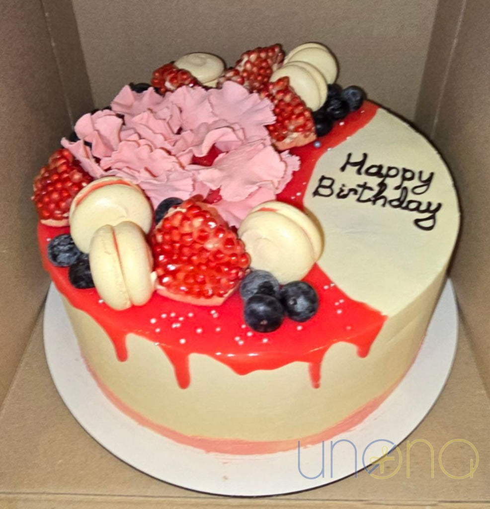 Fresh birthday cake with macarons available in Dnipro