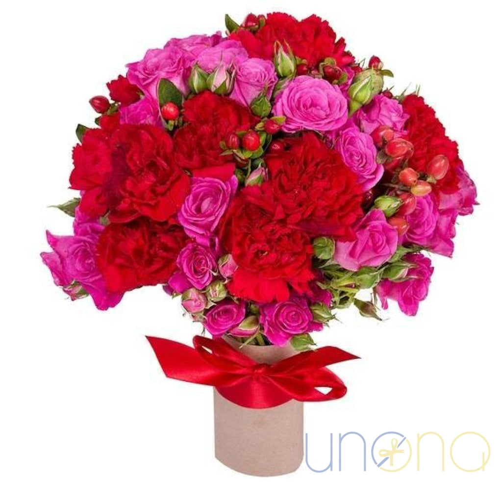 bouquet of love red carnations pink spray roses