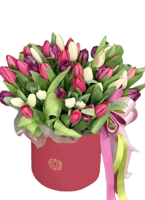 51 tulips flower box delivery in Kyiv Ukraine