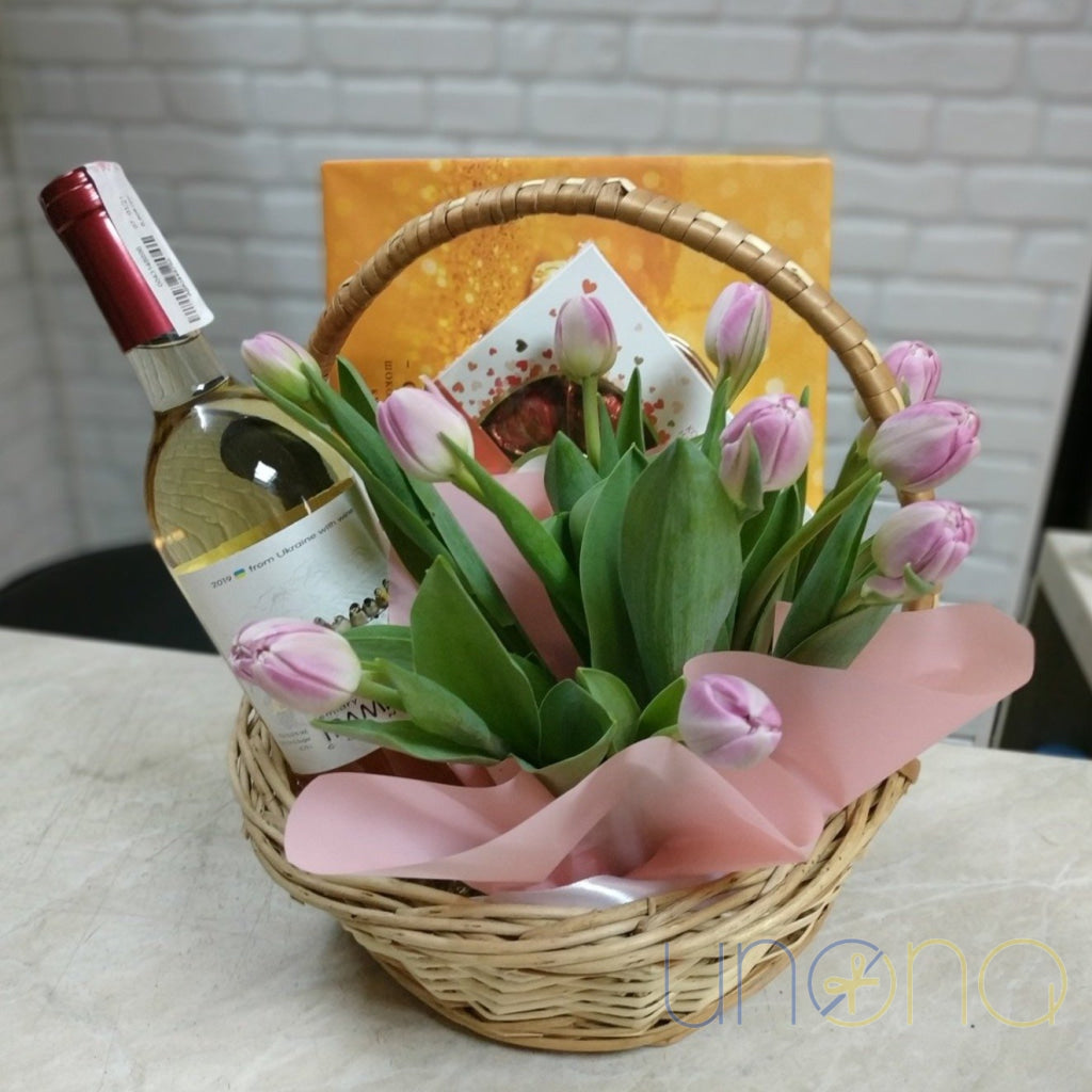 Celebration Flowers and Treats Basket | Ukraine Gift Delivery.
