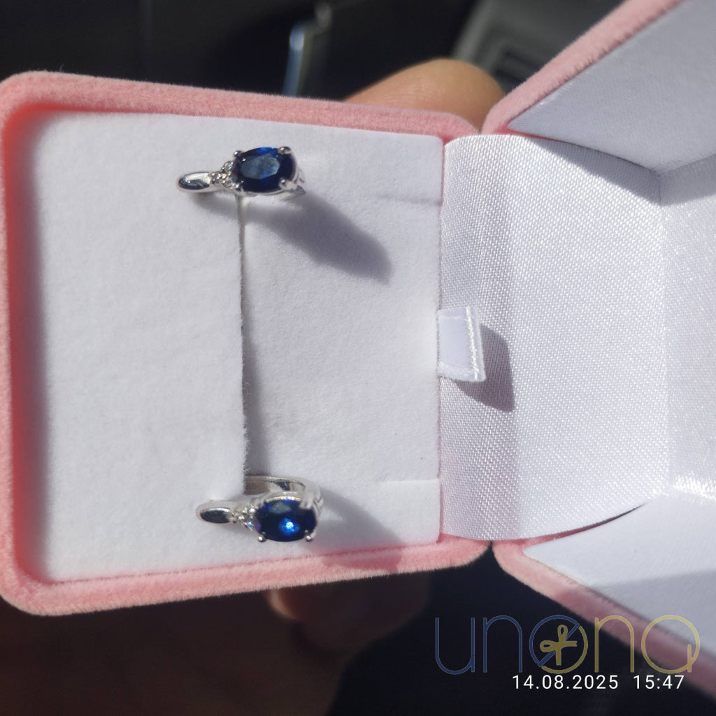 Charming Silver Earrings with Sapphire and Cubic Zirconia Jewelry