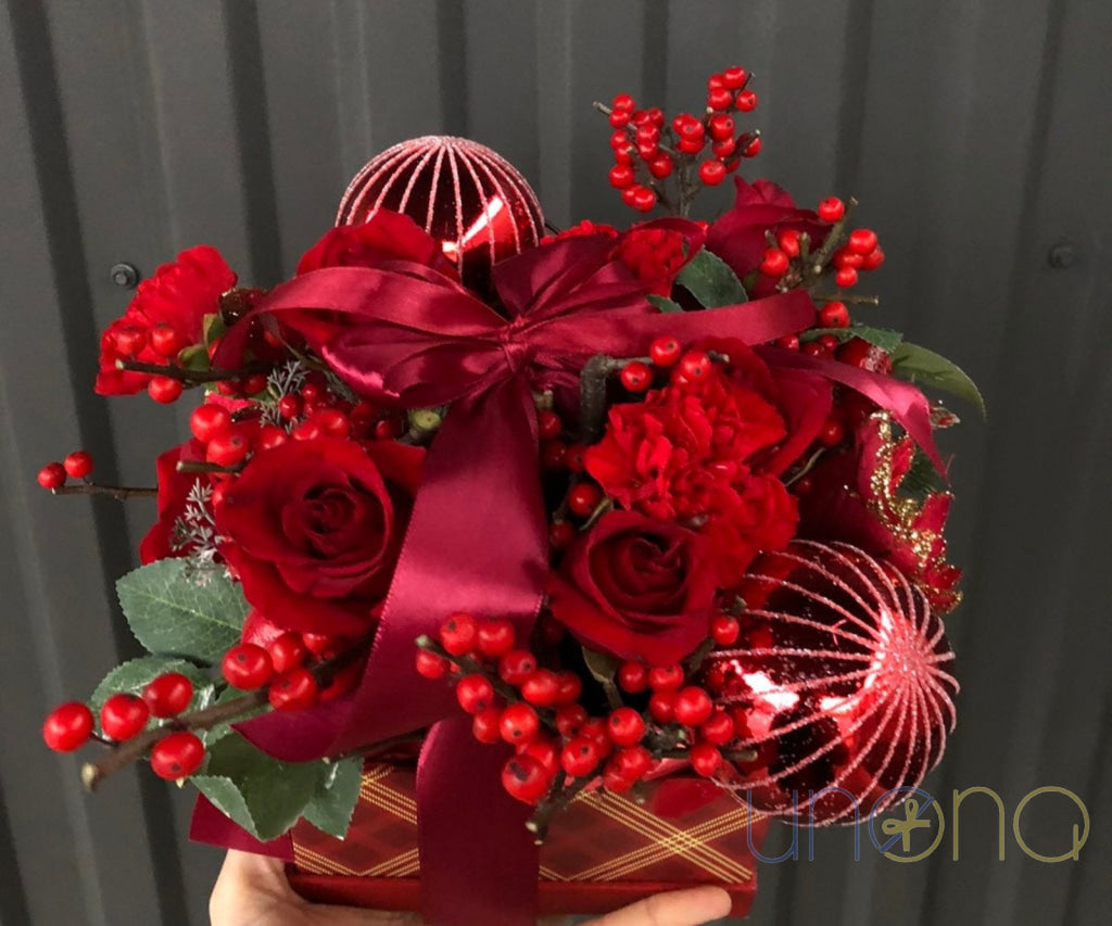 Christmas Elegance Red Floral Arrangement – Luxury Holiday Flowers to Ukraine Christmas flowers
