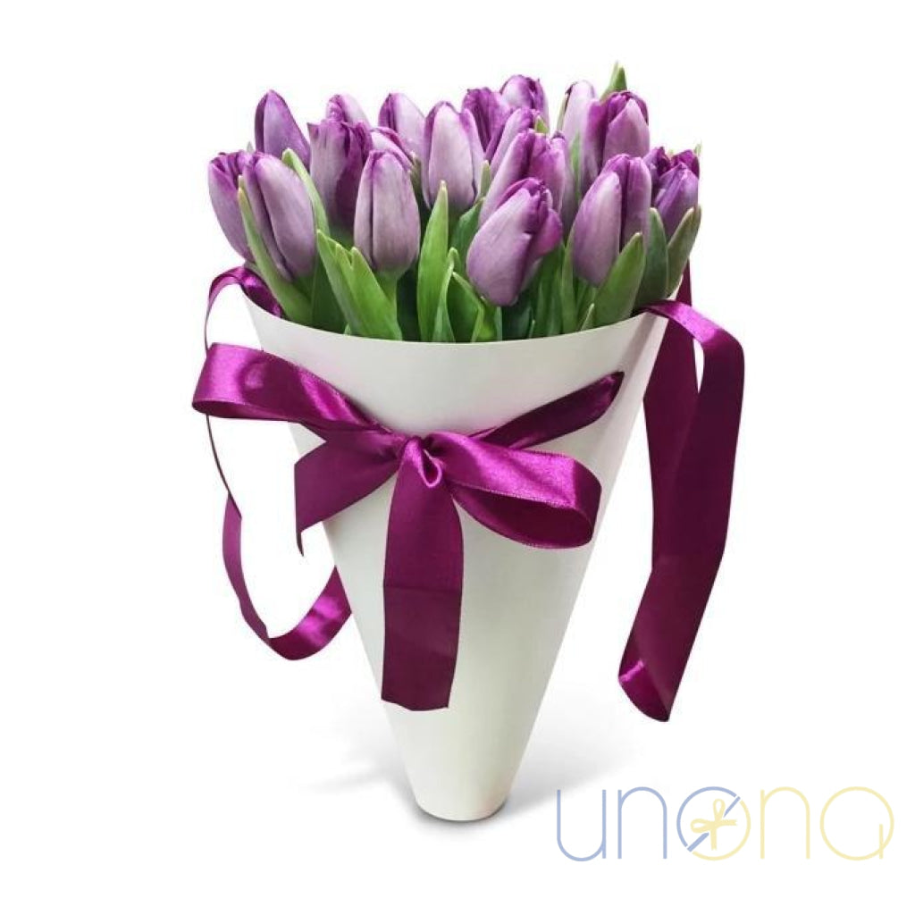 19 tulips in cone-shaped gift box delivery Ukraine