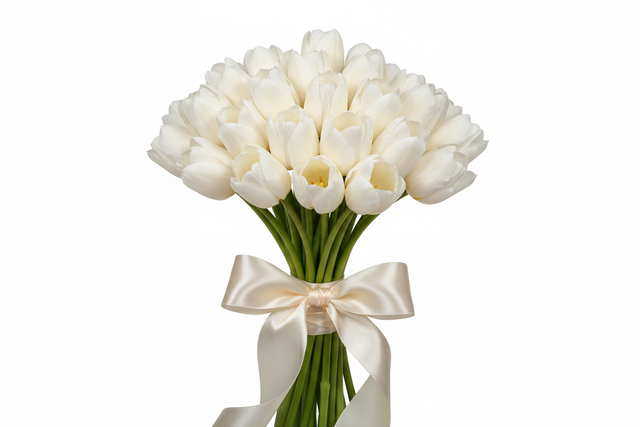 25 white tulips bouquet delivery in Cherkasy Ukraine for Women’s Day