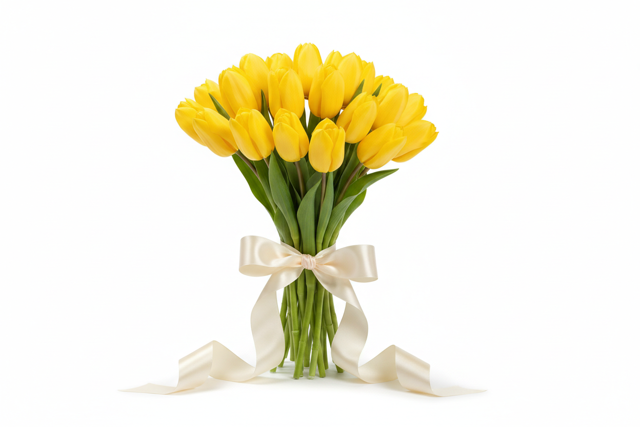 Magnificent 25 yellow tulips arrangement same day delivery in Mykolaiv