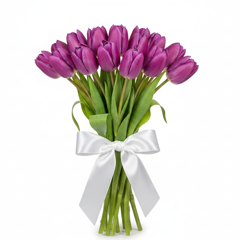 elegant purple tulips arrangement with 17 stems