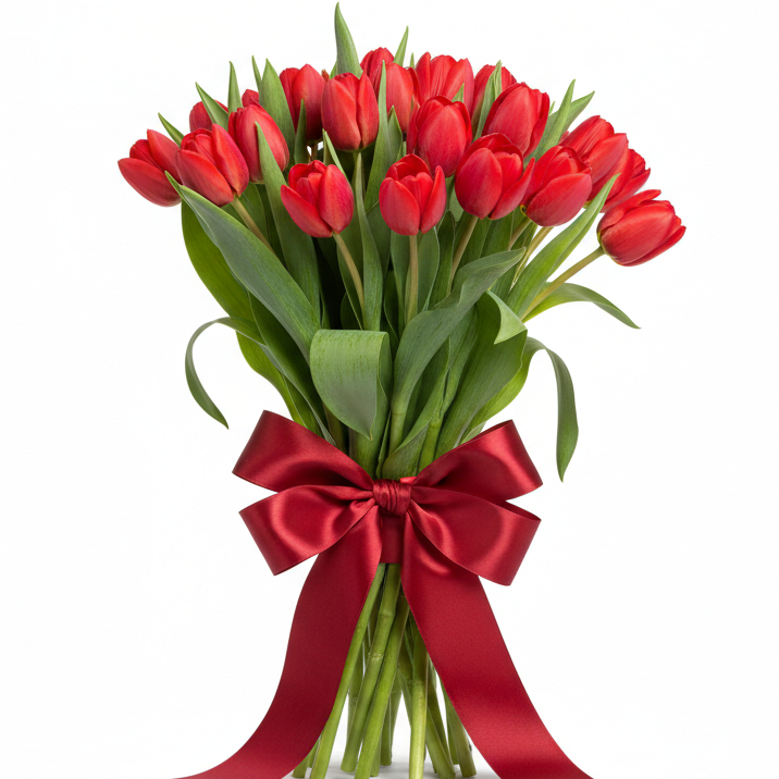 37 red tulips bouquet with greenery flower delivery Ukraine