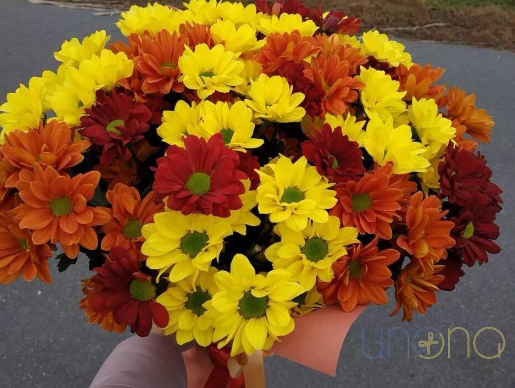 11 stems of autumn spray chrysanthemums with greenery