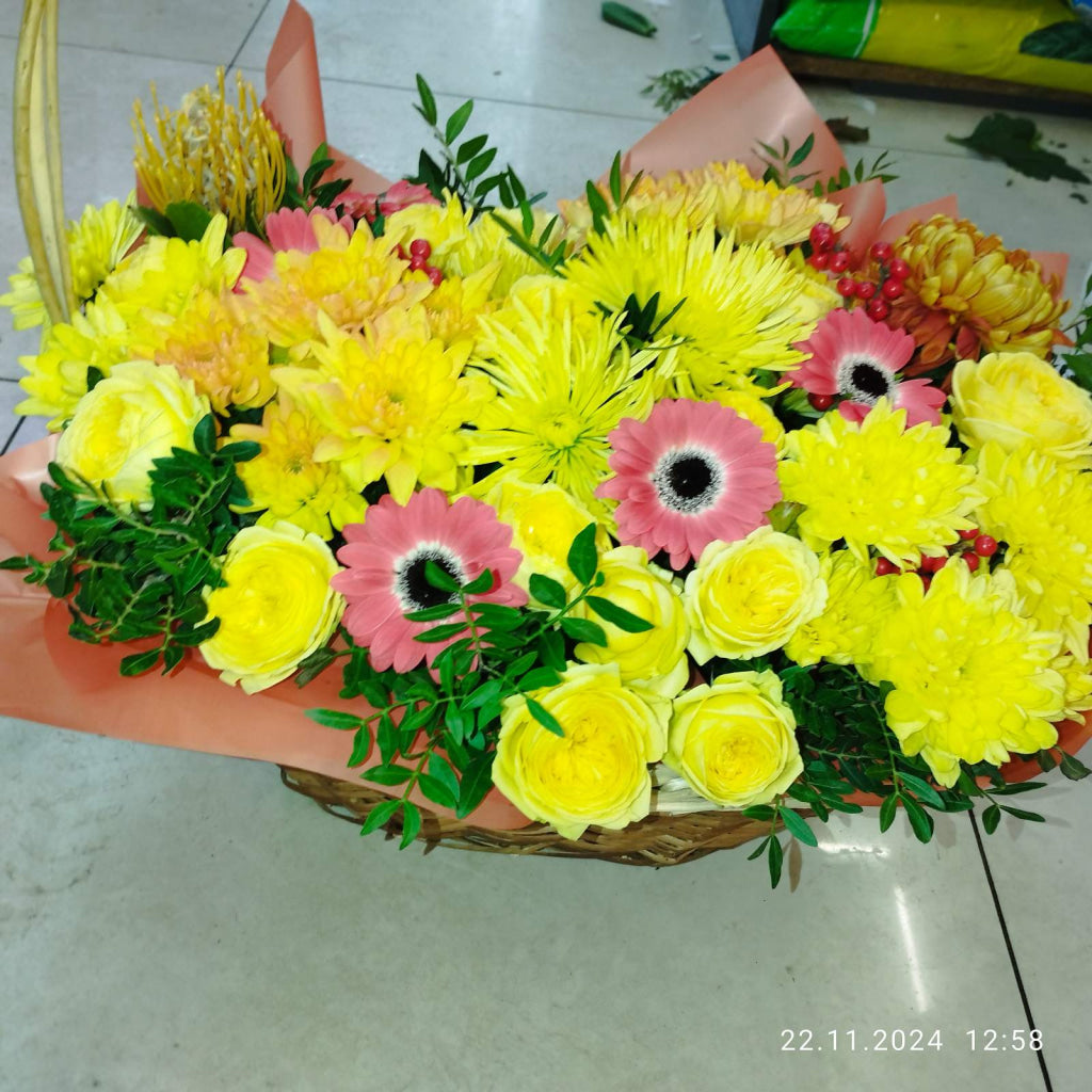 Hand-delivered fall bouquet with asters and greens