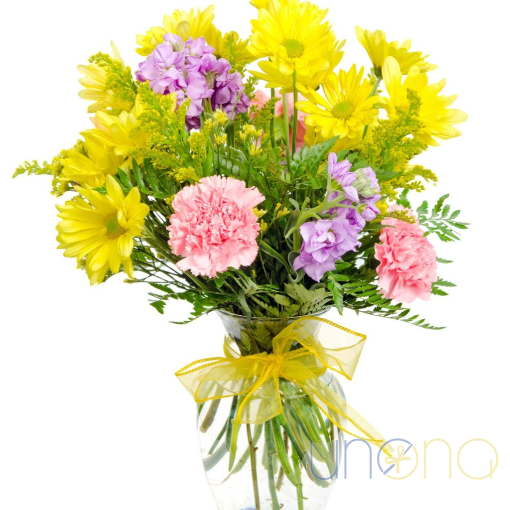 Felicity Bouquet with pink carnations and yellow chrysanthemums – flower delivery in Ukraine