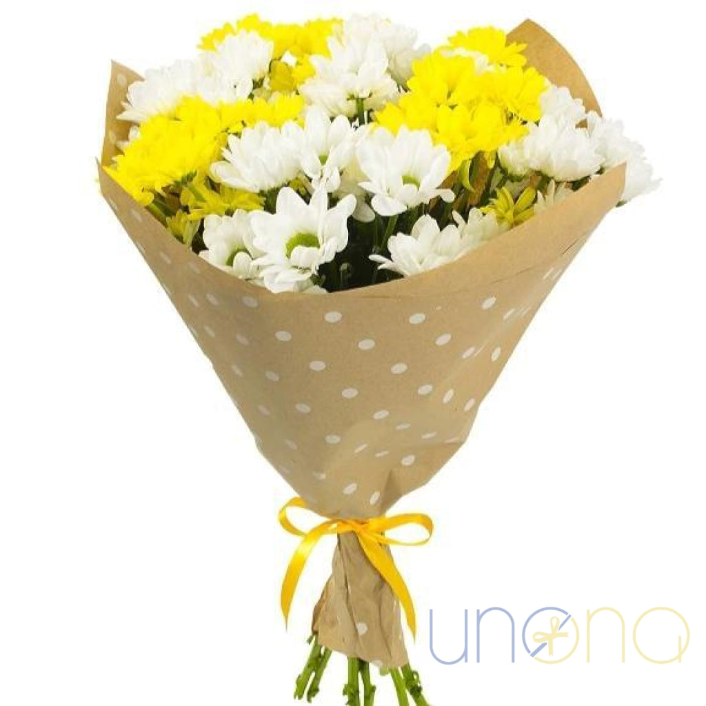 Fireflies – Yellow & White Chrysanthemum Bouquet