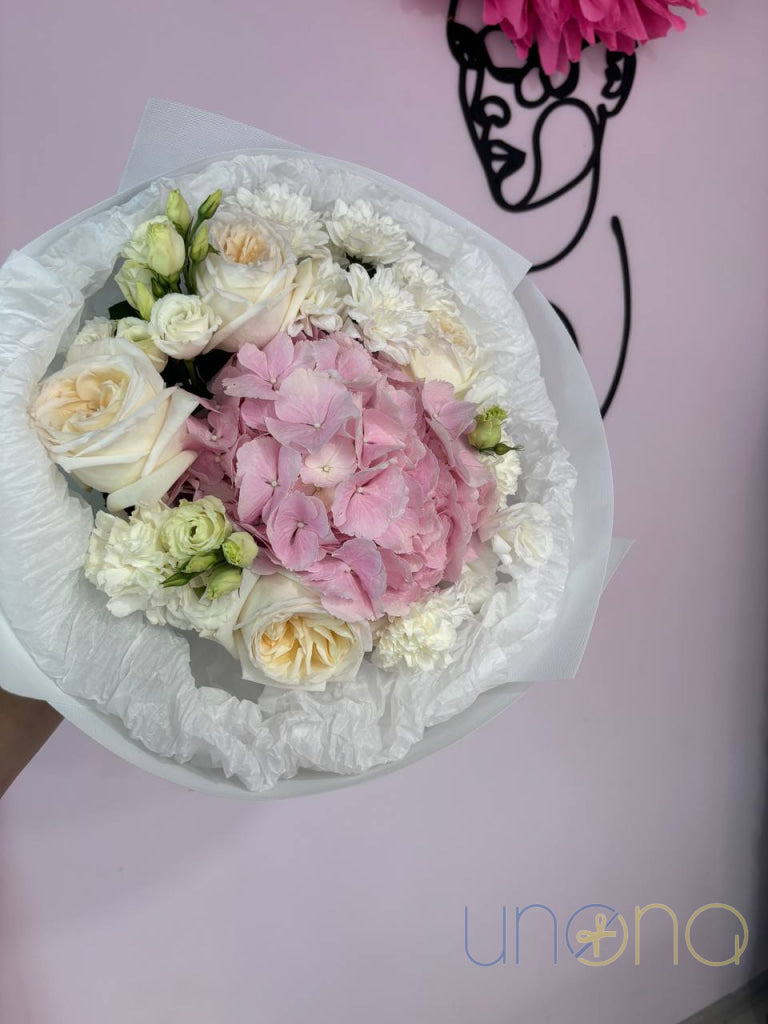 Hand-arranged bouquet of pink roses and chrysanthemums – Odessa Ukraine