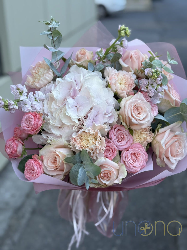 Pink roses and alstroemerias with chrysanthemums – Kharkiv Ukraine delivery