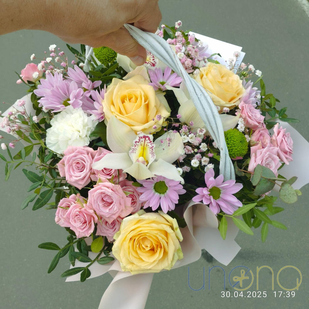 Beautiful flower basket for a special woman in Ukraine