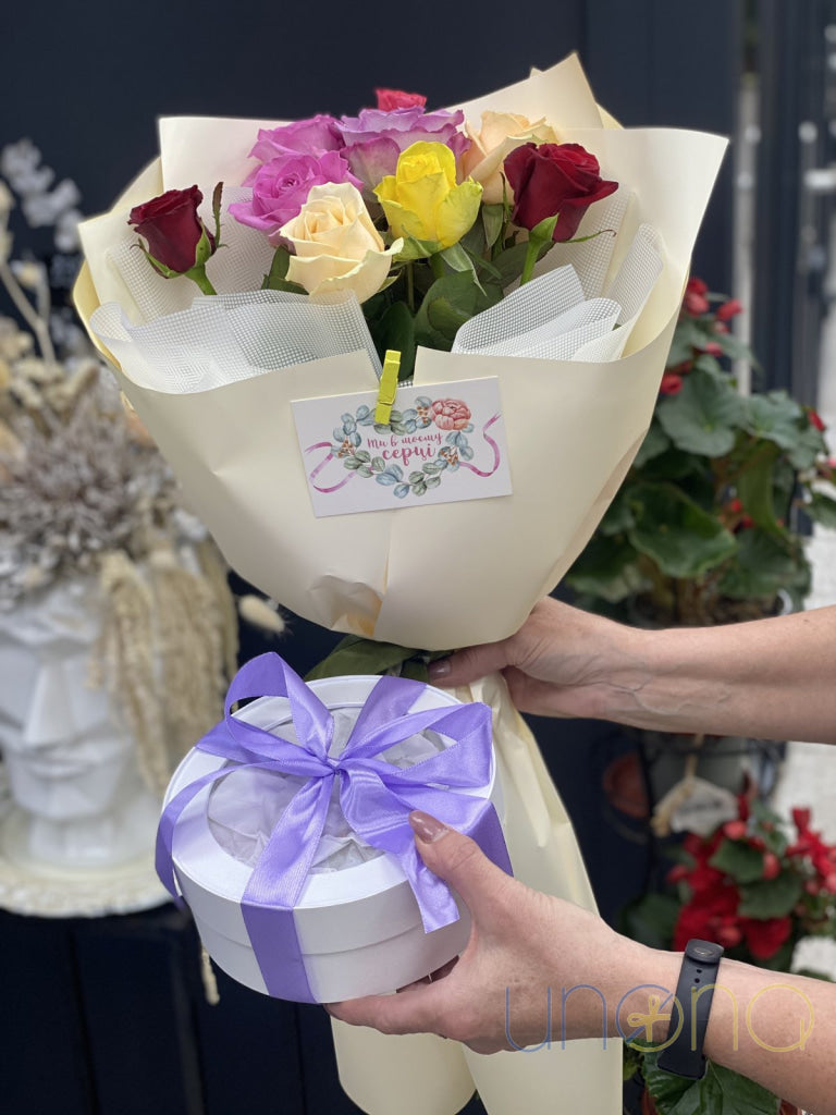 Fresh roses bouquet in multiple colors Kharkiv Ukraine delivery