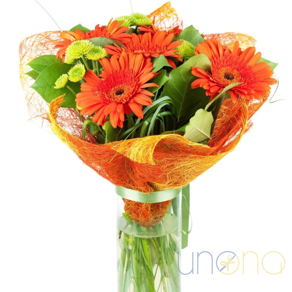 golden blossom gerbera bouquet Odessa Ukraine yellow orange flowers delivery
