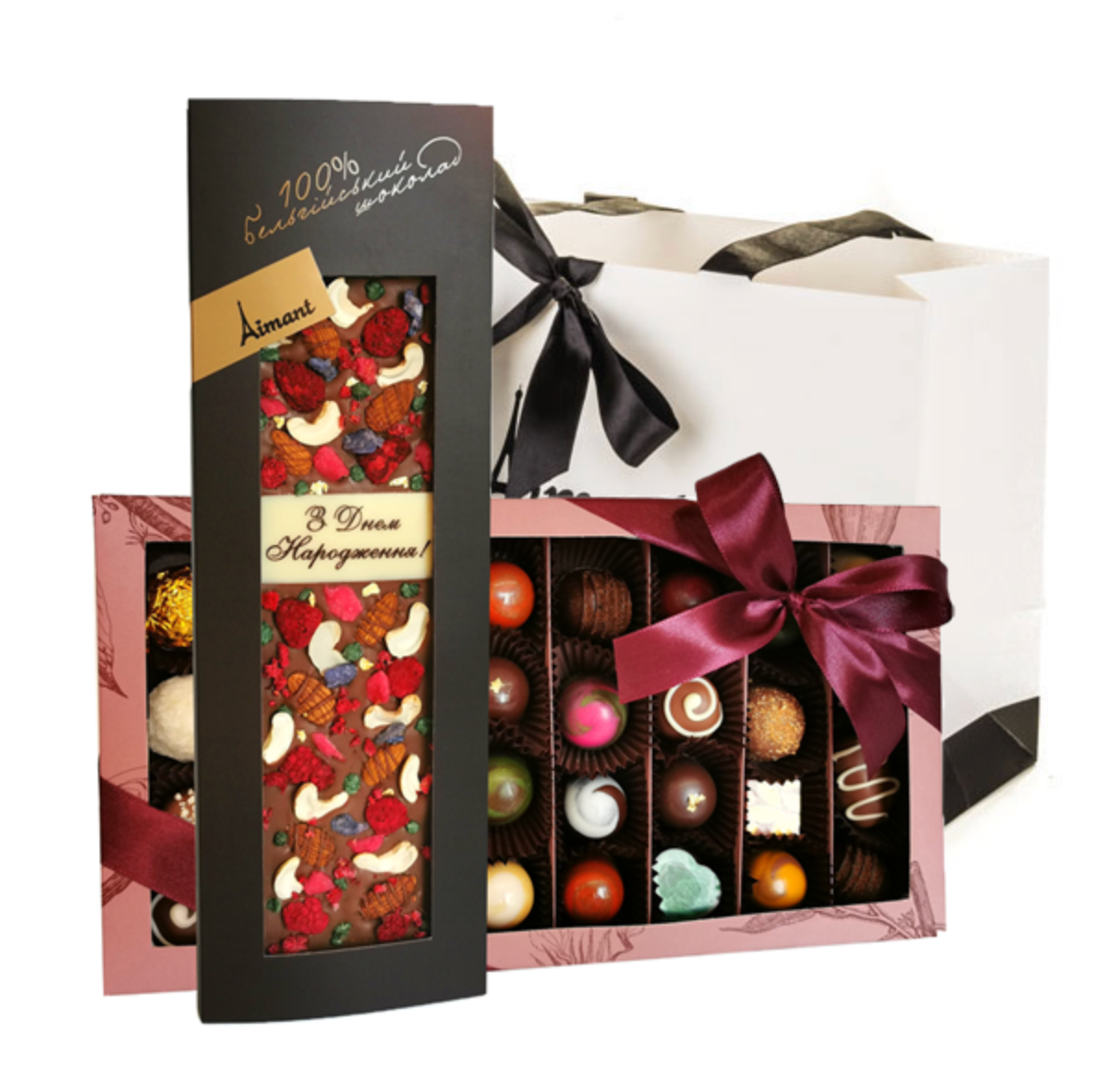 Happy Birthday Belgian chocolate gift set with handmade chocolates