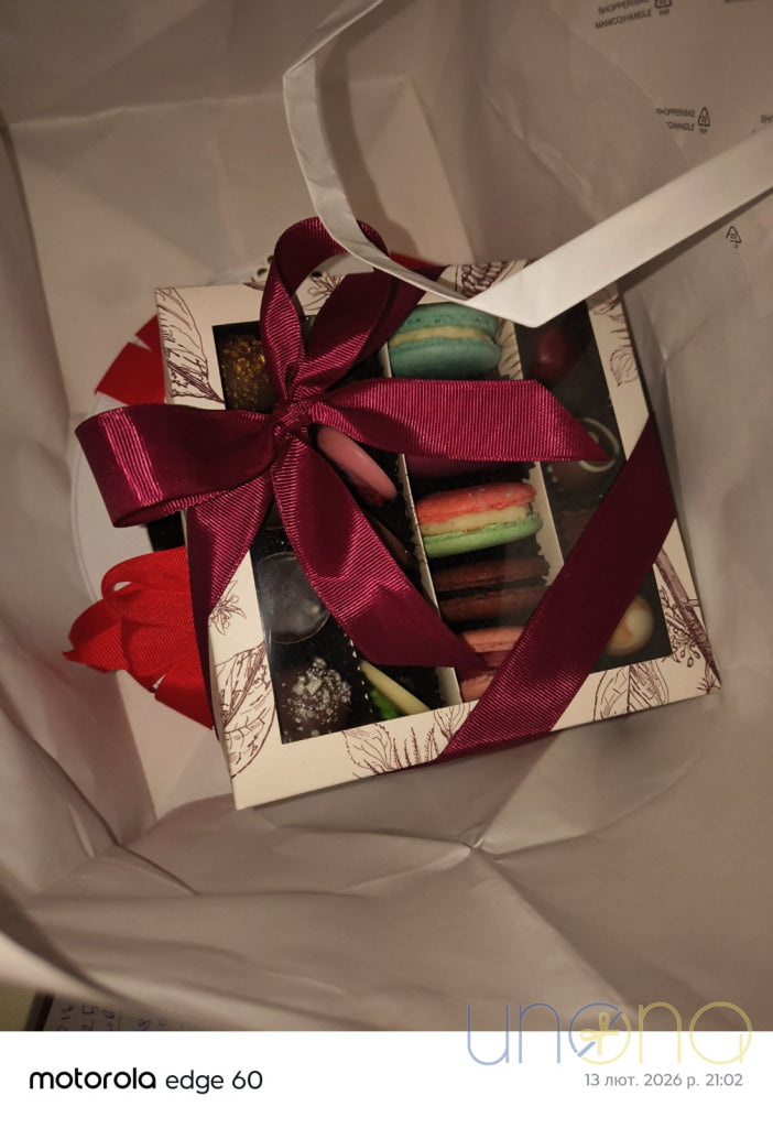 Artisan chocolates and macarons gift set in Ukraine