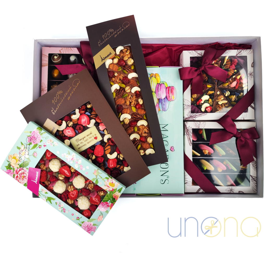luxury Belgian chocolate and macaron gift box gift delivery in Ukraine