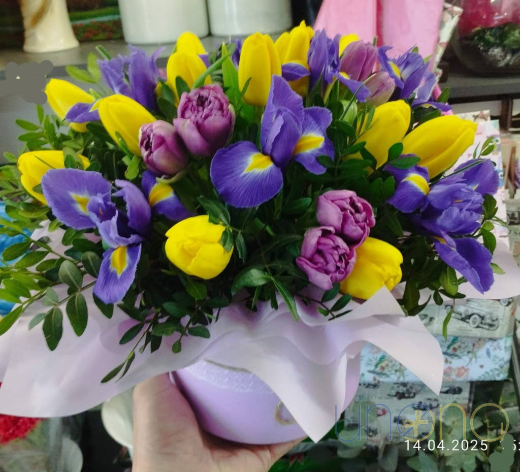 Irises and Tulips Love Arrangement Flowers