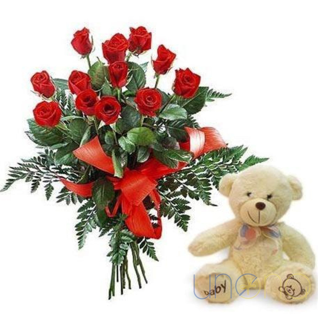 11 roses and teddy bear delivery in Kyiv Ukraine