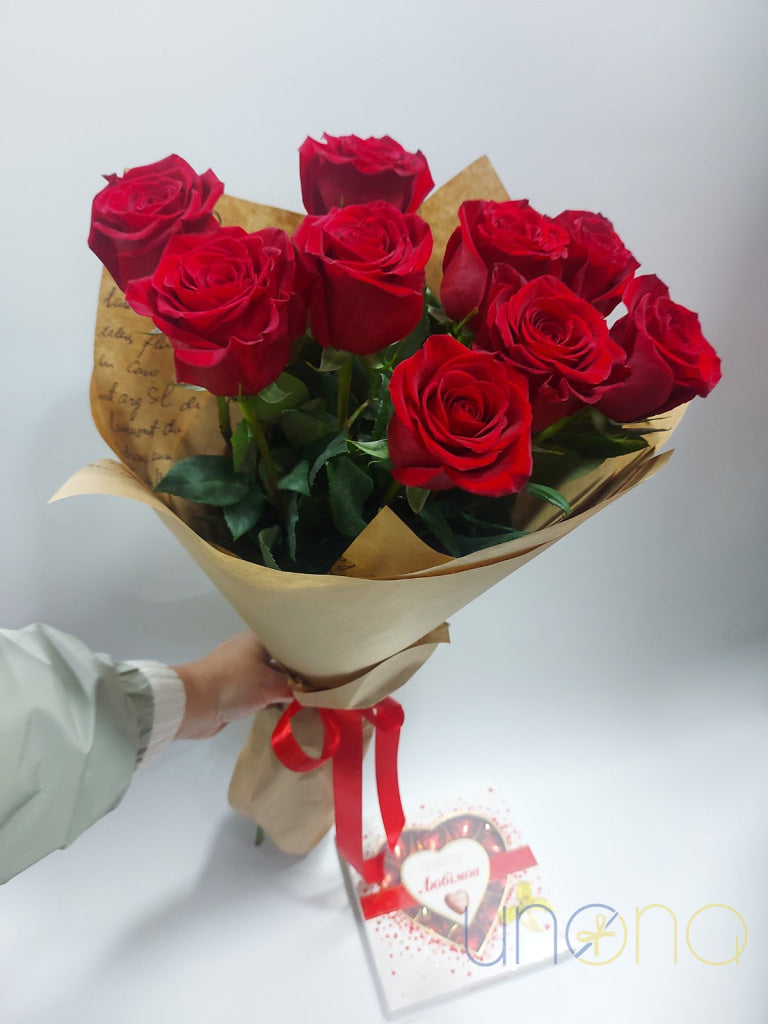 I love you roses bouquet and chocolates Mykolaiv delivery