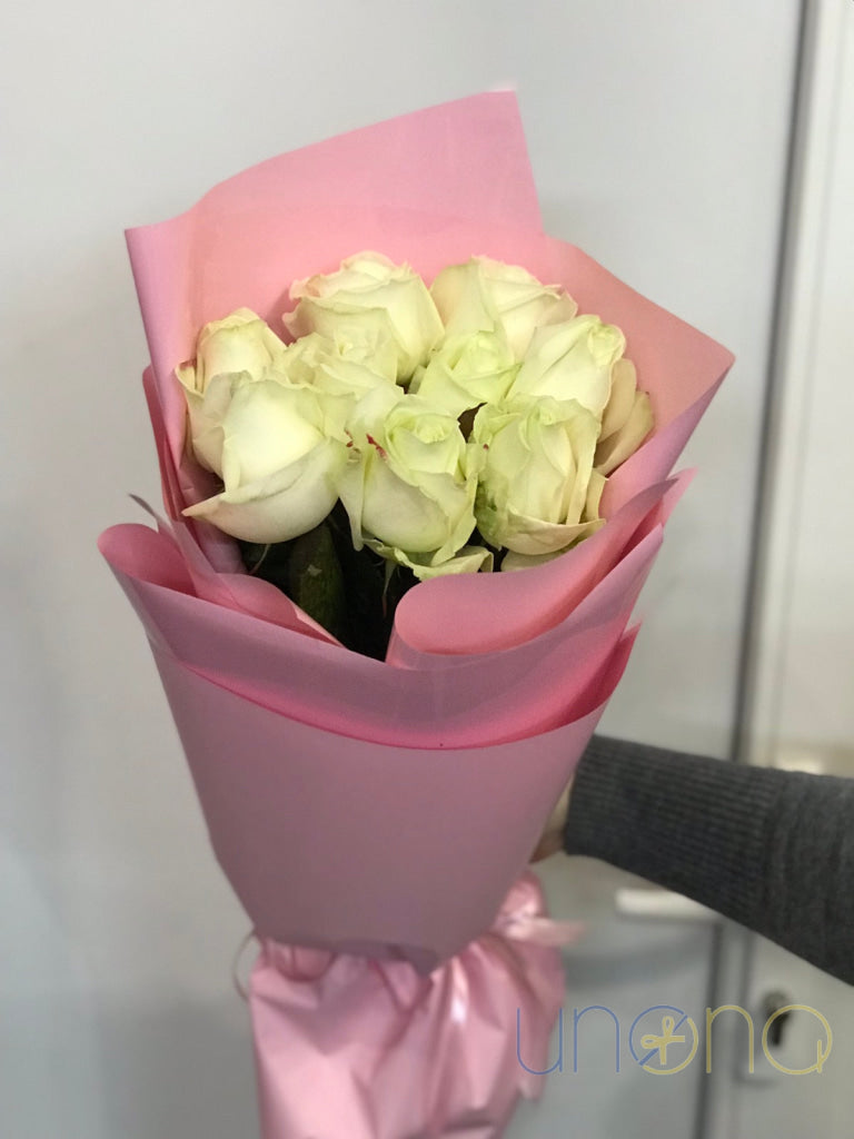 Elegant white roses and chocolates hand delivery Lviv Ukraine