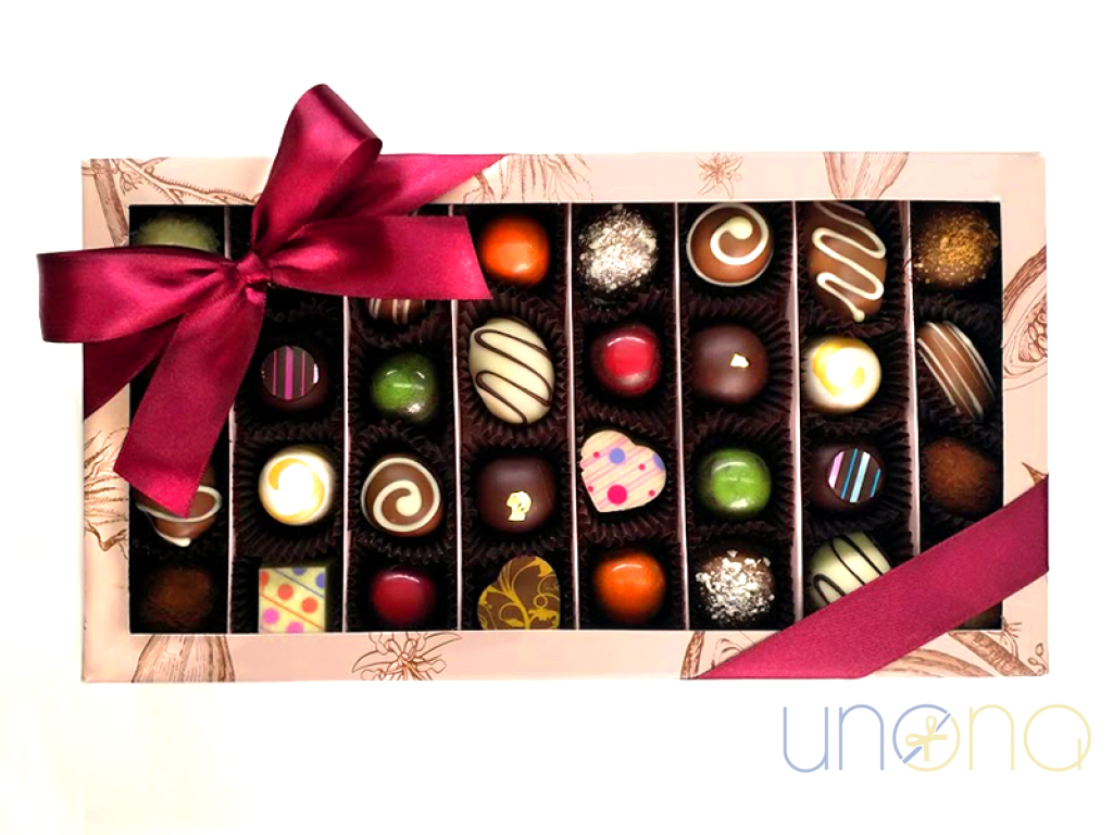 Luxury Belgian chocolate assortment with artisan pralines and truffles delivered in Ukraine