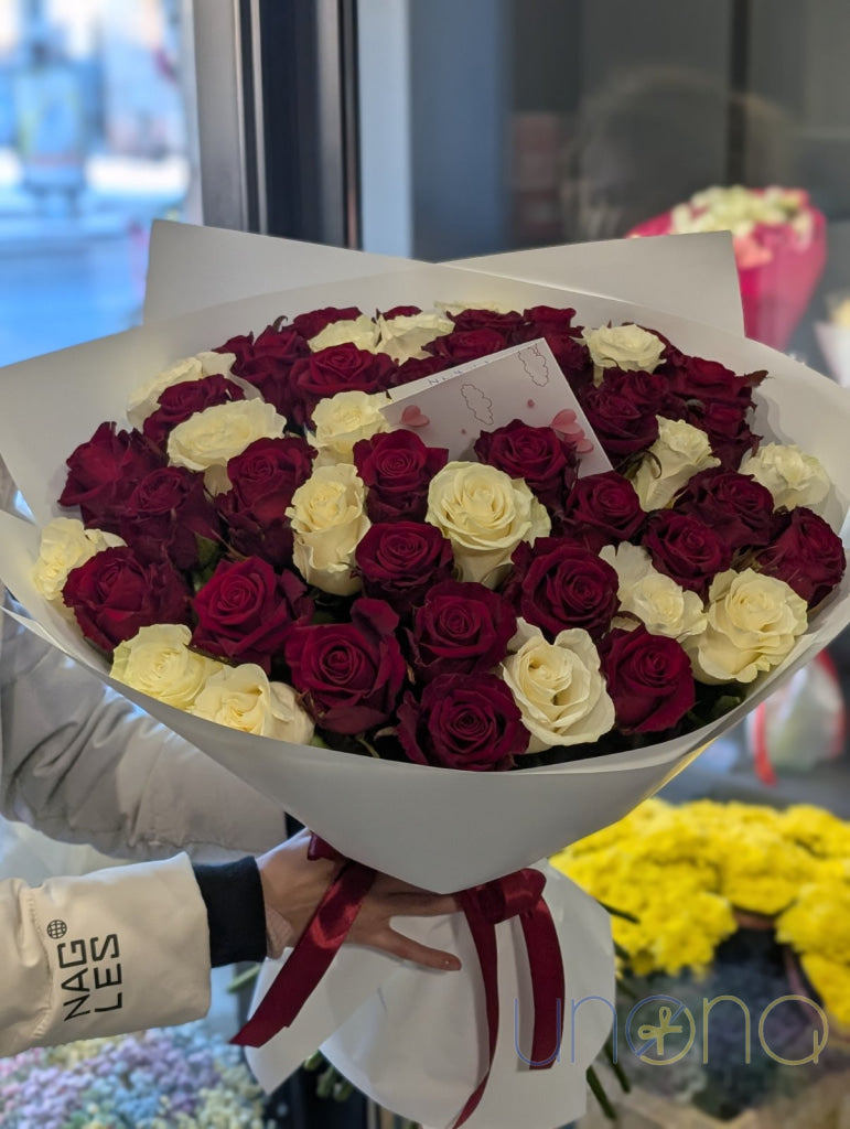 Marvelous Red and White Roses Bouquet roses