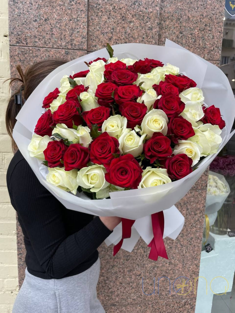 Marvelous Red and White Roses Bouquet roses