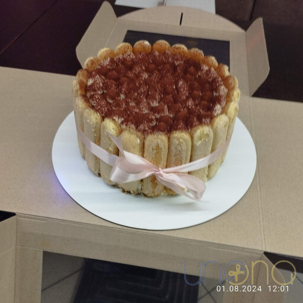 Tiramisu cake made with rich mascarpone cream and coffee