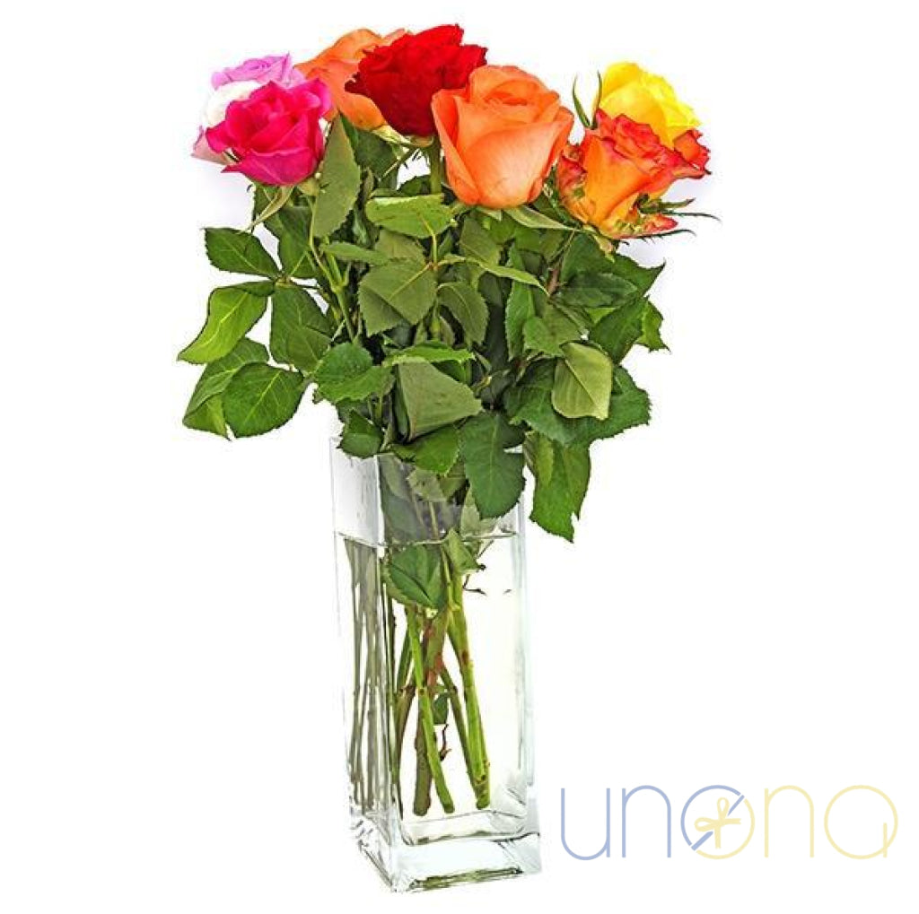 Cheerful multicolored rose bouquet delivery in Ukraine