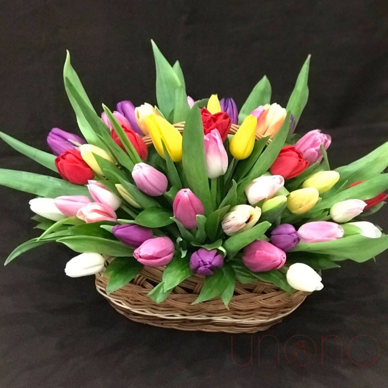 Multicolored Tulips Basket | Ukraine Gift Delivery.