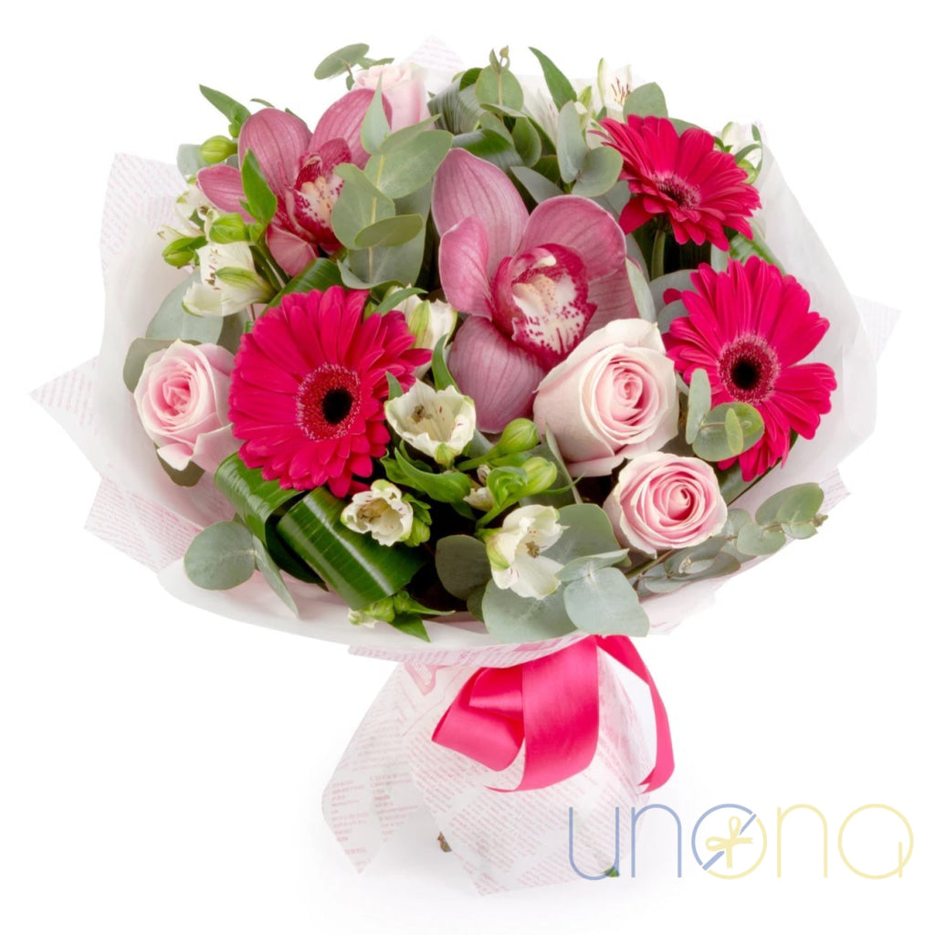 my true love bouquet send roses orchids gerberas to Ukraine romantic pink flowers