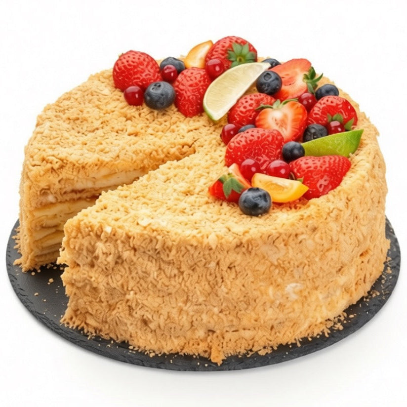 French Napoleon Cake with flaky puff pastry and fresh seasonal berries