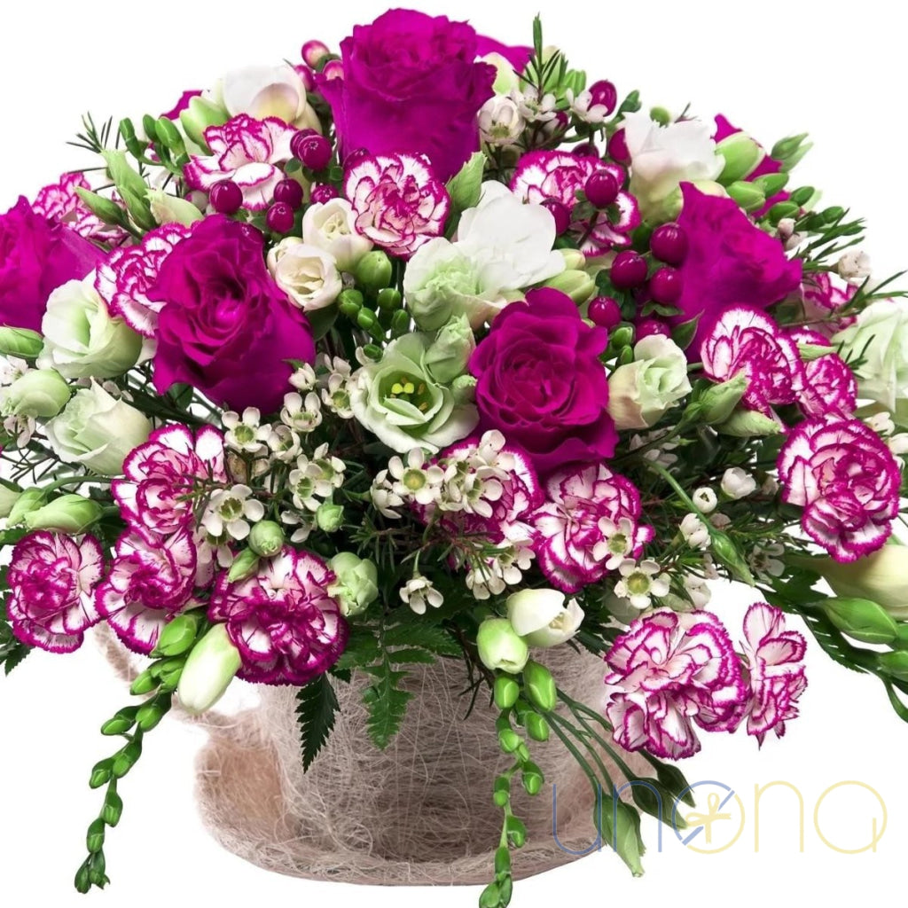 One-Of-A-Kind Bouquet with fuchsia roses and carnations Ukraine flowers