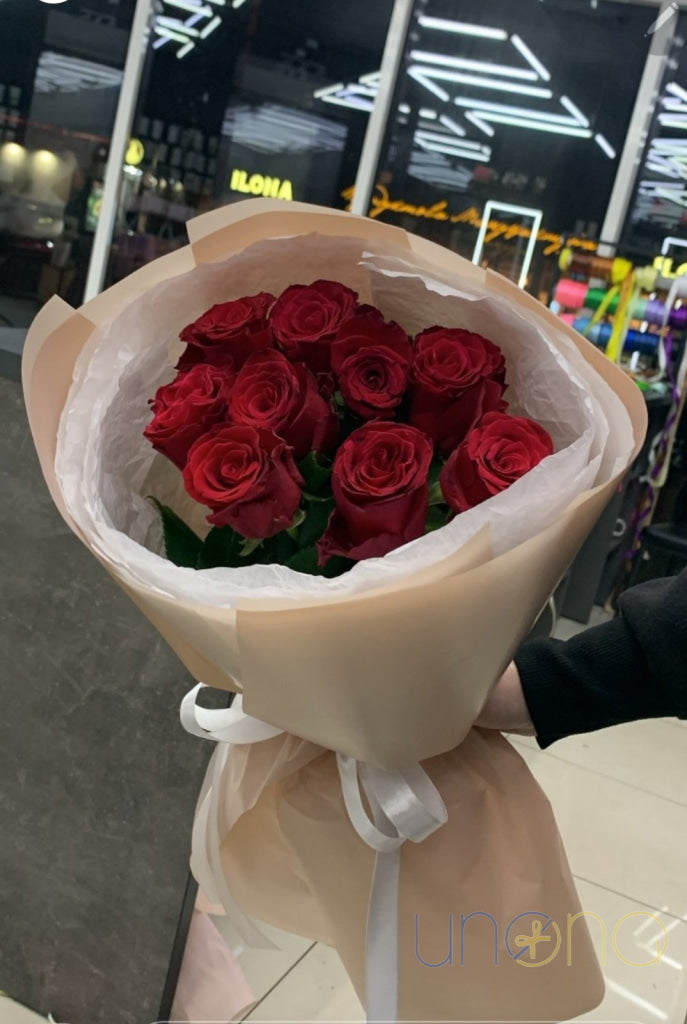 Romantic flower delivery with 9 red roses across Ukraine
