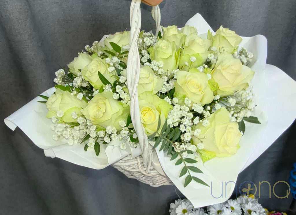 Roses and Babybreath Flower Basket roses
