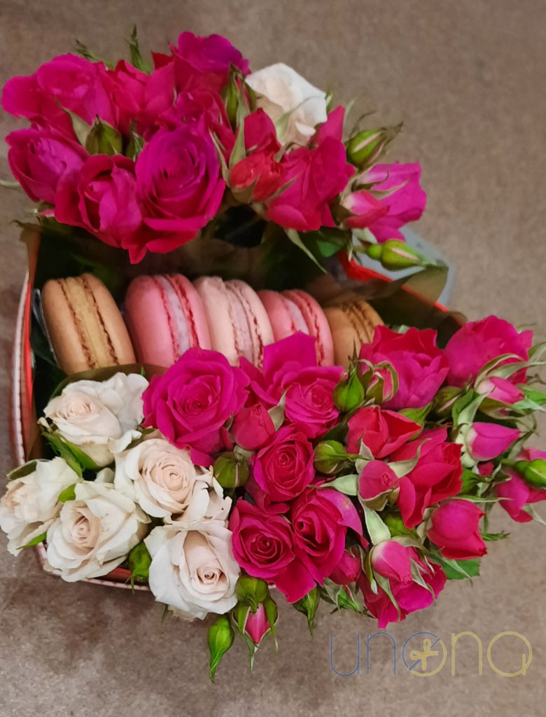 Roses and macarons gift delivery in Ukraine