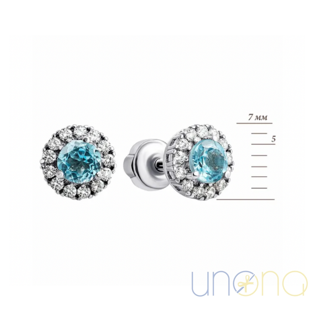 Silver pousette earrings with Swiss blue topaz stones