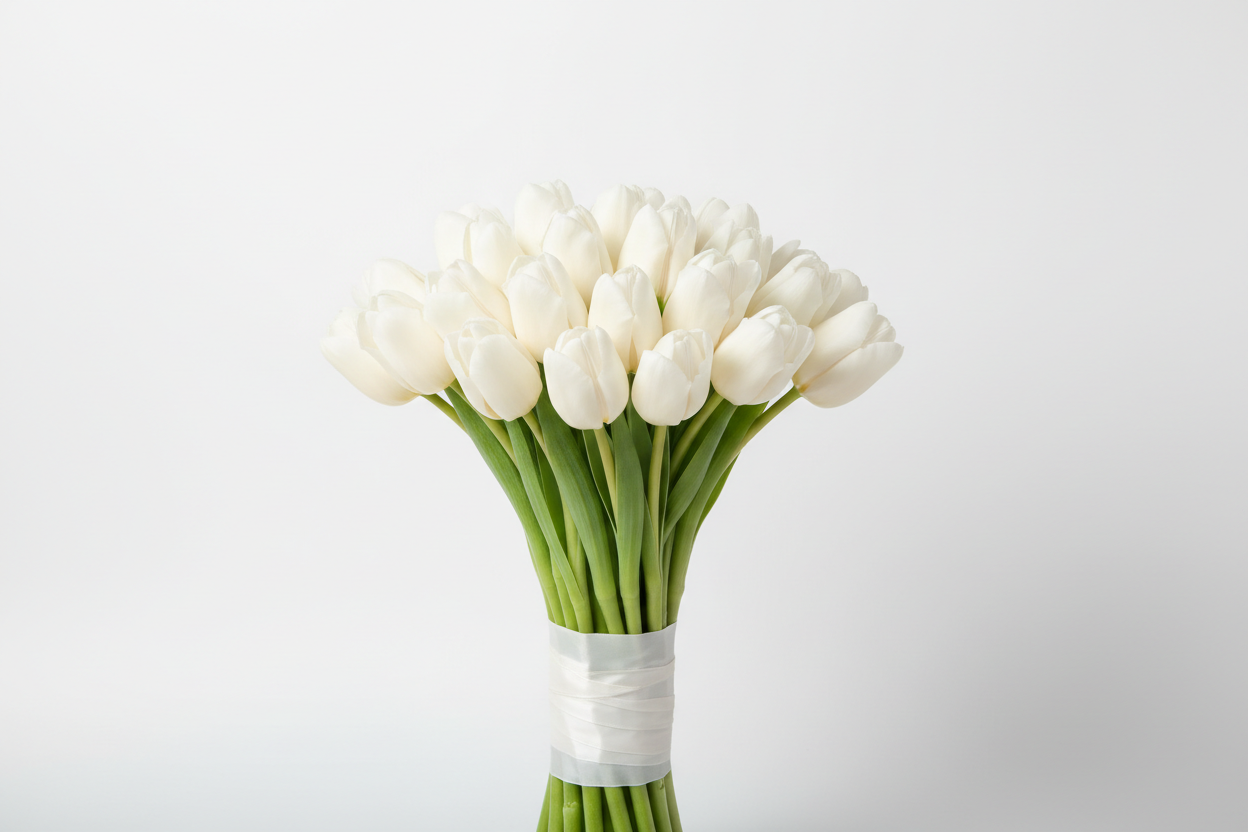 Romantic 21 white tulips bouquet delivery in Odessa Ukraine