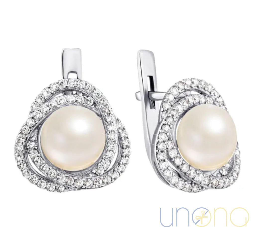 Sterling silver earrings with pearls and zirconia – gift for Ukrainian woman