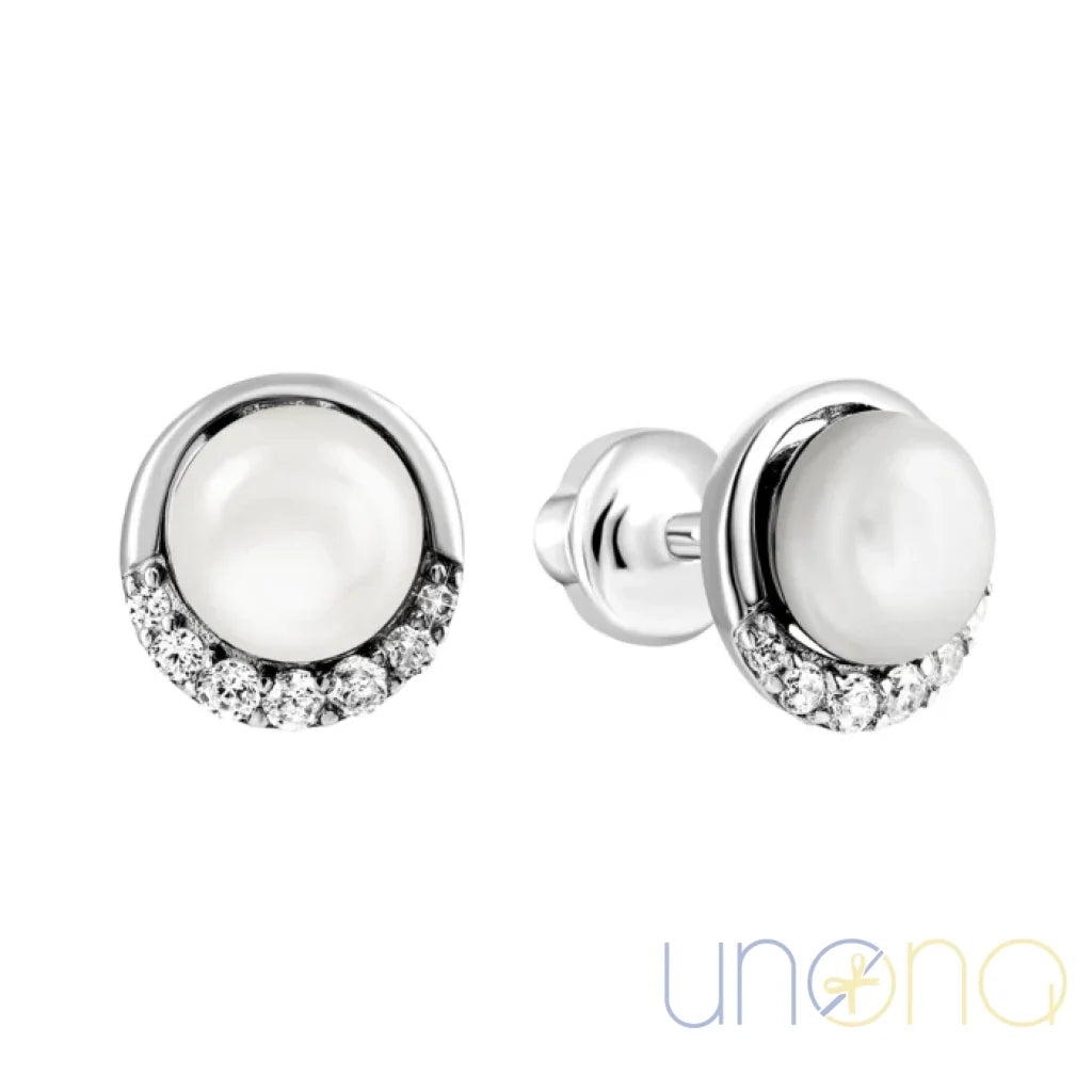 Sterling silver earrings with 7 mm pearls and zirconia – gift for Ukrainian woman